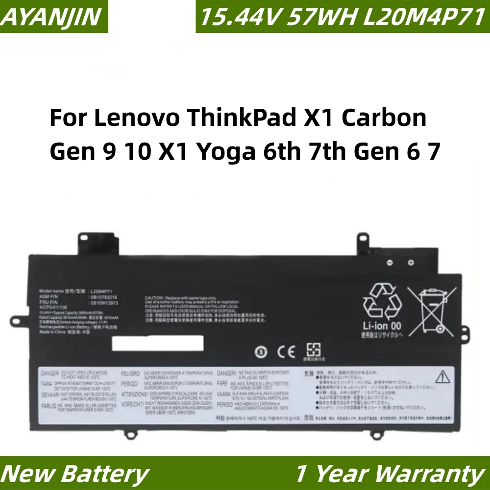 

15.44V 57WH L20C4P71 L20M4P71 Battery For Lenovo ThinkPad X1 Carbon Gen 9 10 X1 Yoga 6th 7th Gen 6 7 Series L20D4P71 L20L4P71