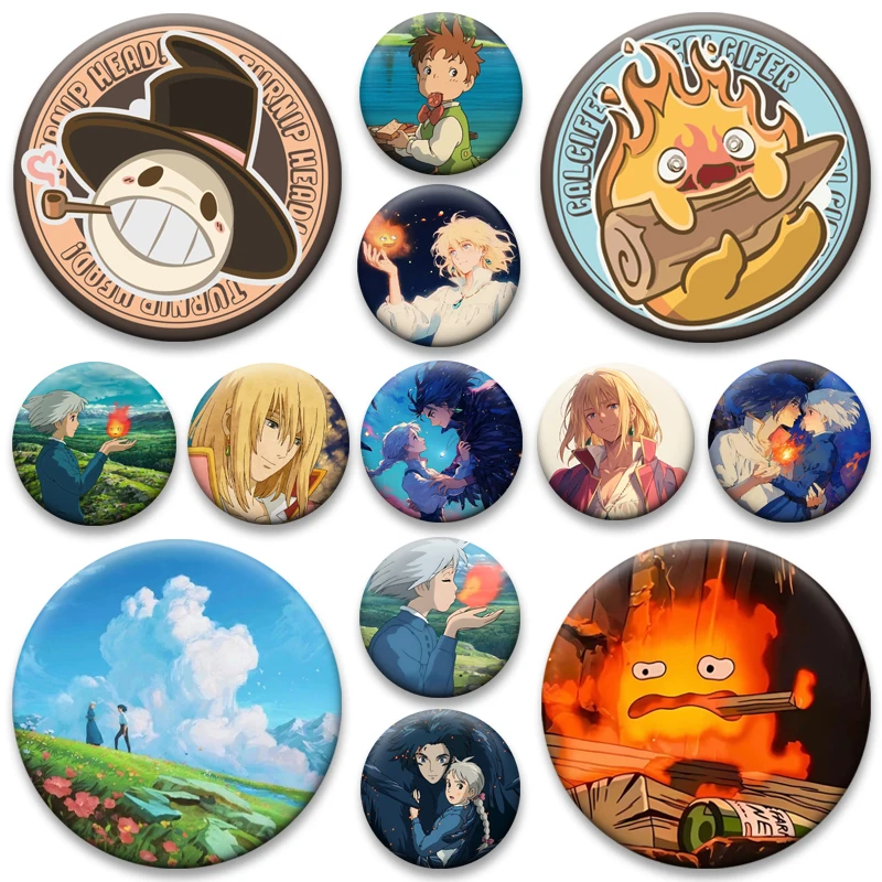 Broches de Iconos de Anime, Insignia de El Castillo Animado de Howl para Accesorios de Mochila, Pines de Solapa de Dibujos Animados de Howell, Jenkins, Sophie, Calcifer, Regalos