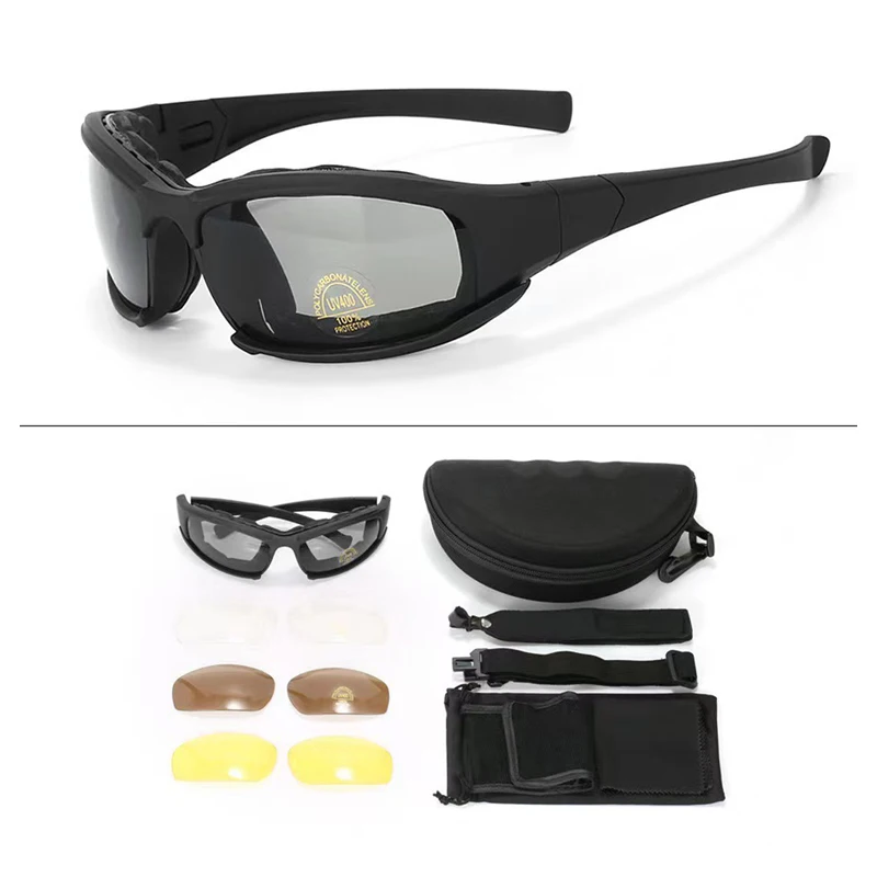 X7 tactical glasses outdoor shooting goggles cycling fishing explosion-proof sports sunglasses set with 3 interchangeable lenses