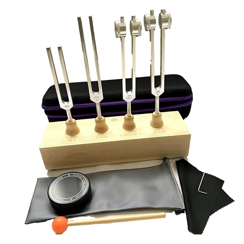 Resonance Tuning Forks Set For Healing,Weighted & Unweighted Forks (128Hz,136Hz,256Hz,384Hz),Chakra Sound Therapy Tools