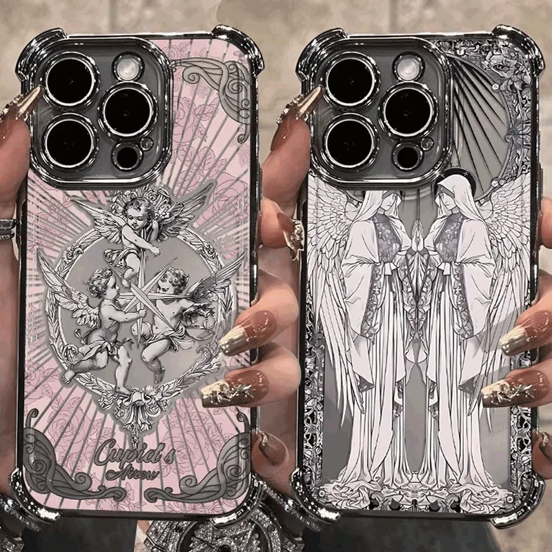 Middle Ages Retro Cupid Angel Phone Case For IPhone 17 Air 16 e 15 14 13 12 11 Pro Max Plus Min SE 2020 2022 Shock Absorber Case