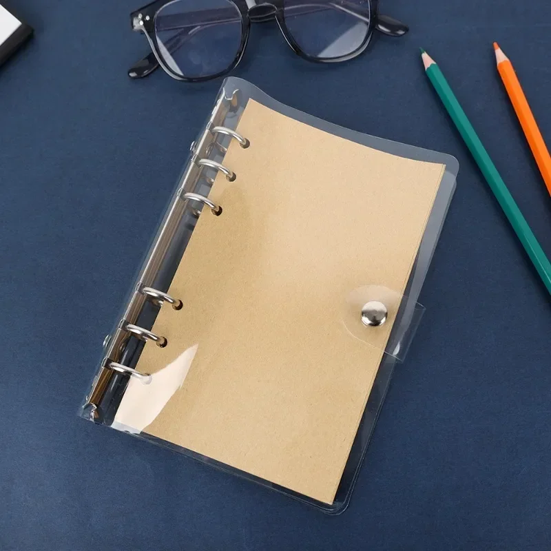 Raccoglitore per Notebook a fogli mobili trasparente A7 A6 A5 custodia morbida in PVC a 6 anelli con chiusura a bottone per quaderno a fogli mobili