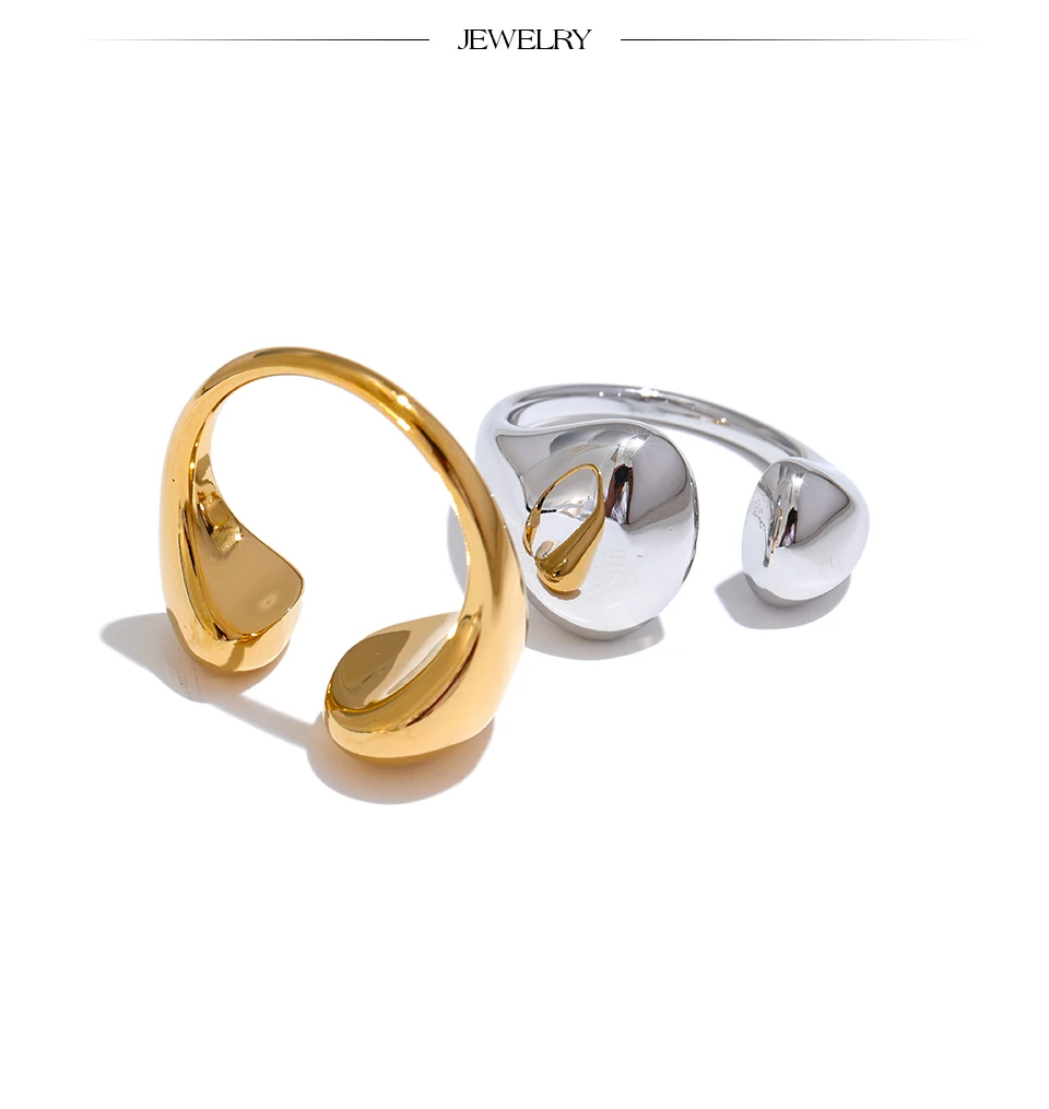 Yhpup Edelstahl, hochwertiger, minimalistischer, täglicher, glatter, modischer, offener, verstellbarer Ring, wasserdicht, galvanisierter Guss-Schmuck – Detail 3
