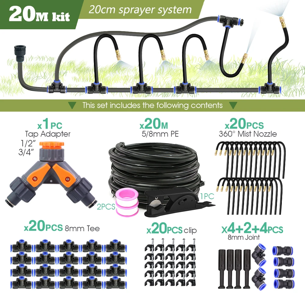 Zwart 8Mm Pe Slang 20Cm Flexibel Mondstuk Vernevelingssysteem 45/60/80/100W Zelfaanzuigende Pomp Verstelbare Sproeierset Voor Tuin
