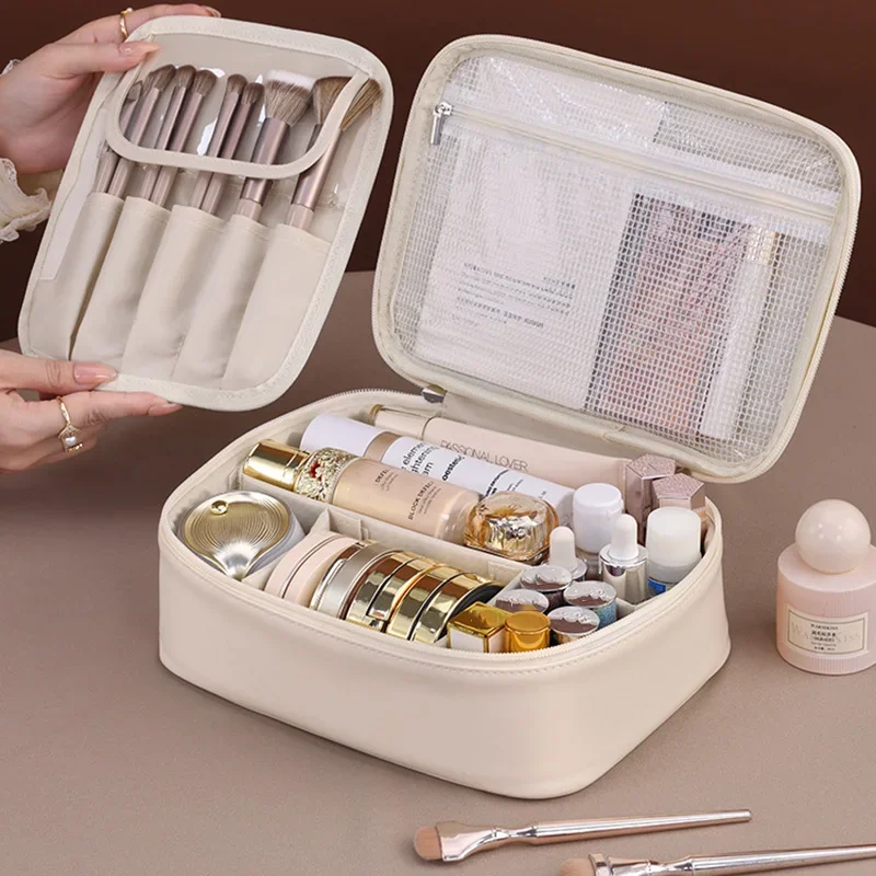 

PU Large Capacity Tote Makeup Bag Portable Travel Organizer Tolietry Cosmetic Storage Bag Luxury Women Double Layer Pouch