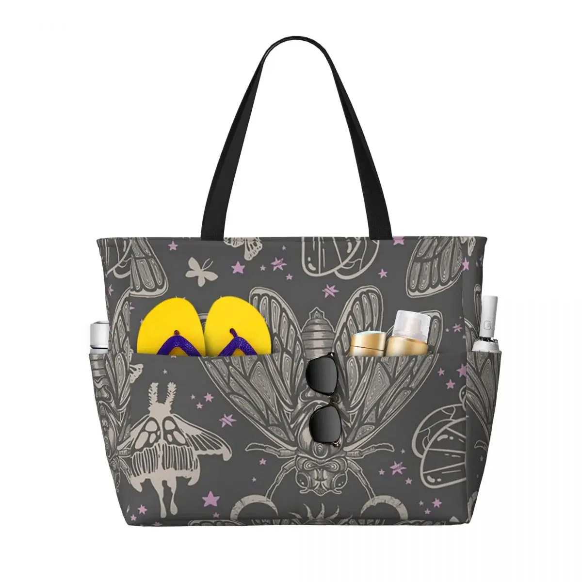 Esoteric Cicada And Moth Witchy Celestial Sun Moon Pattern Beach Tote Bag Duffle Large Tote Bag Women Travel Bag Fitness bag