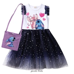 Lovely 2-9Y Lilo And Stitch Baby Girl Summer Party Dress Bag bambini senza maniche TShirt paillettes bambini abiti Toddler Girl Outfits