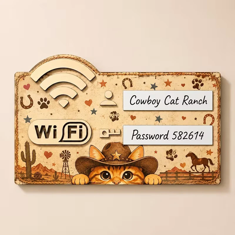 Rustic Wooden WiFi Password Sign Vintage Wall-Mounted Wireless Network Indicator Plaque Multi-Purpose Cafe Airbnb WiFi Access 2D