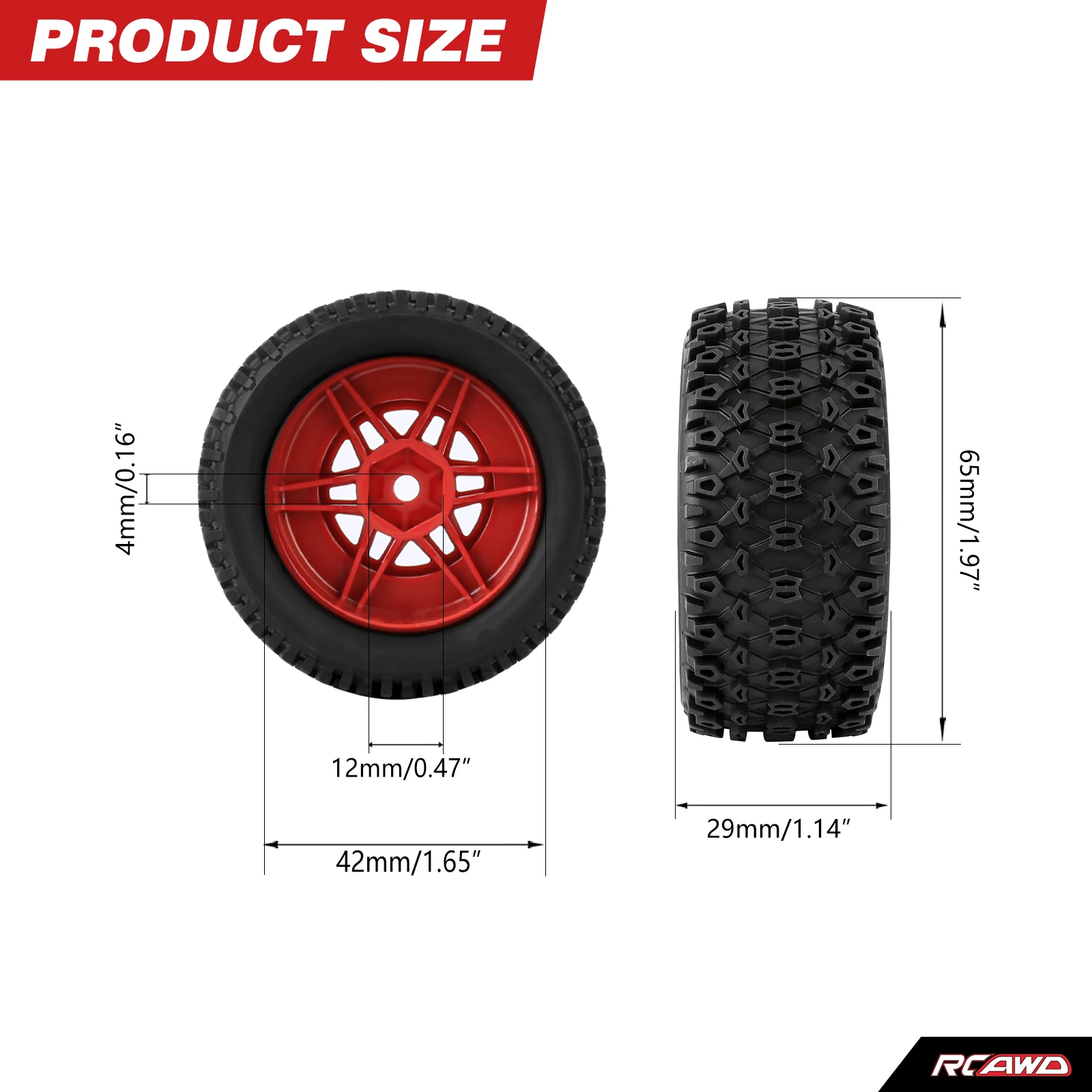RCAWD 4Pcs 1/16 Tires Wheel for Arrma Mojave Grom ARA2104 ARA2304 ARA2304S All Terrain Rubber Upgrade Part High Traction Durable
