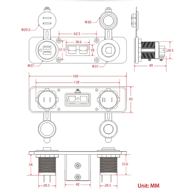 Flush Mount 50 Amp untuk Anderson Plug Panel soket pengisi daya USB ganda untuk truk karavan perahu Kemah