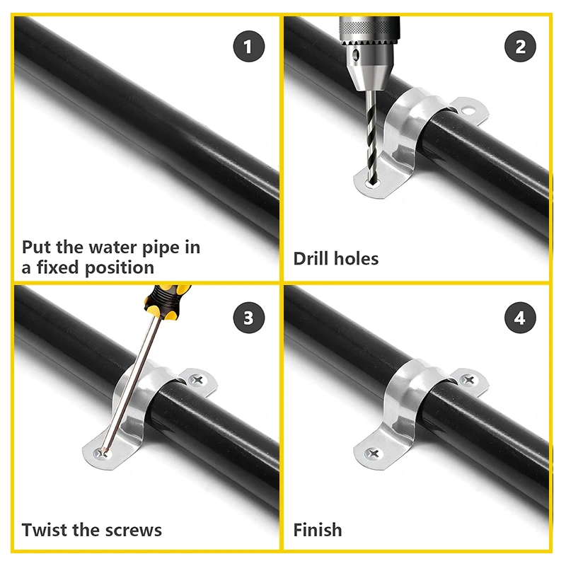 20Pcs M5-50 Rigid Pipe Strap, Stainless Steel 2 Holes Cable U Bracket Pipe Clamp for Fixing Pipe or Cable, 5-50mm(0.2-1.97inch)