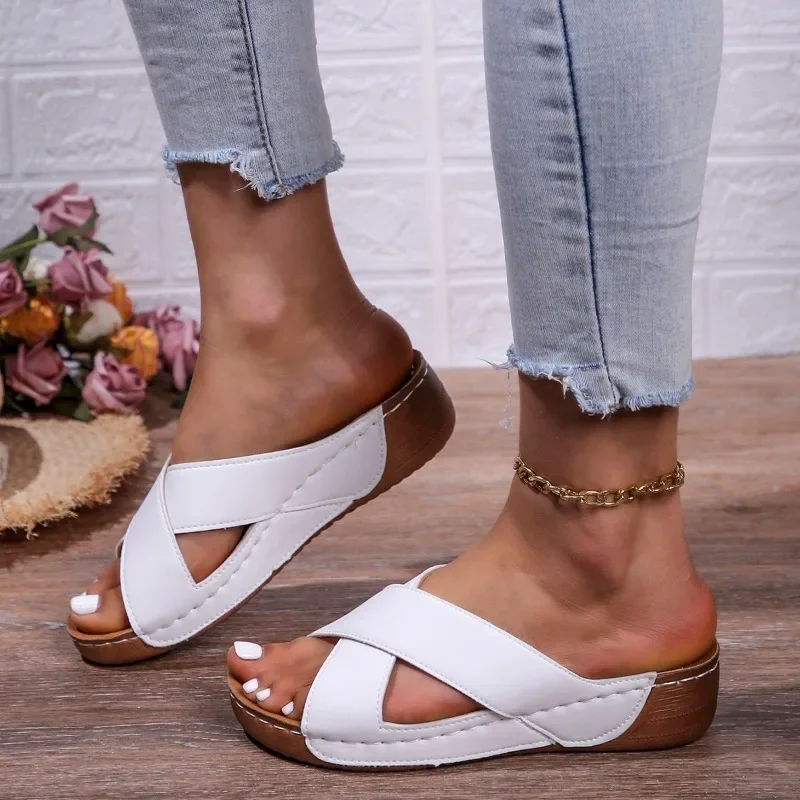 Chinelos de peep toe sólido feminino, sapatos plus size, moda casual, verão, venda quente, 2022, venda quente