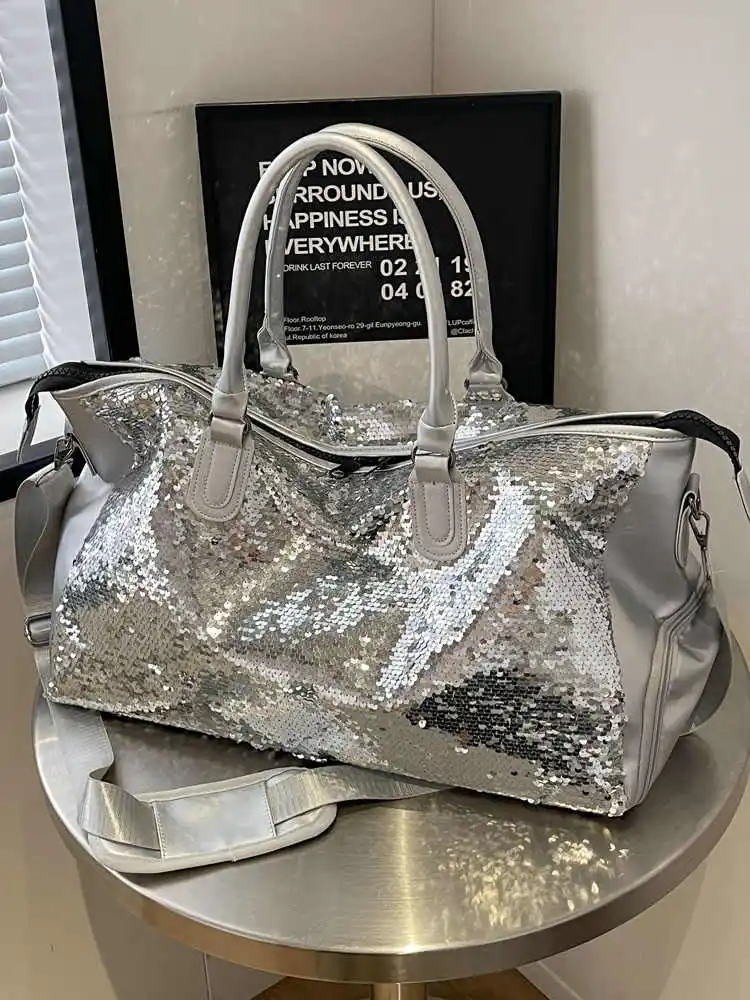 Modne cekinowe torby podróżne damskie nowe, wszechstronne torby podróżne o dużej pojemności do jogi, kulturystyki pod pachami popularne torby Crossbody