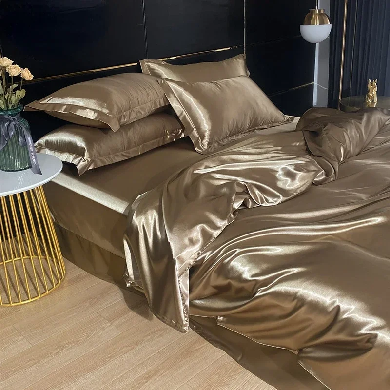 Luxury 100% Mulberry Silk Bedding Set with Duvet Cover Set Double King Queen Size Bedding Cover Kit 4pcs Bed Cover Bed Linen Set