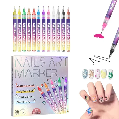 12 unids/set Nail Art Graffiti Pen DIY Nail Art pintura bolígrafos líneas abstractas diseño fino dibujo multicolor herramientas de pintura de uñas