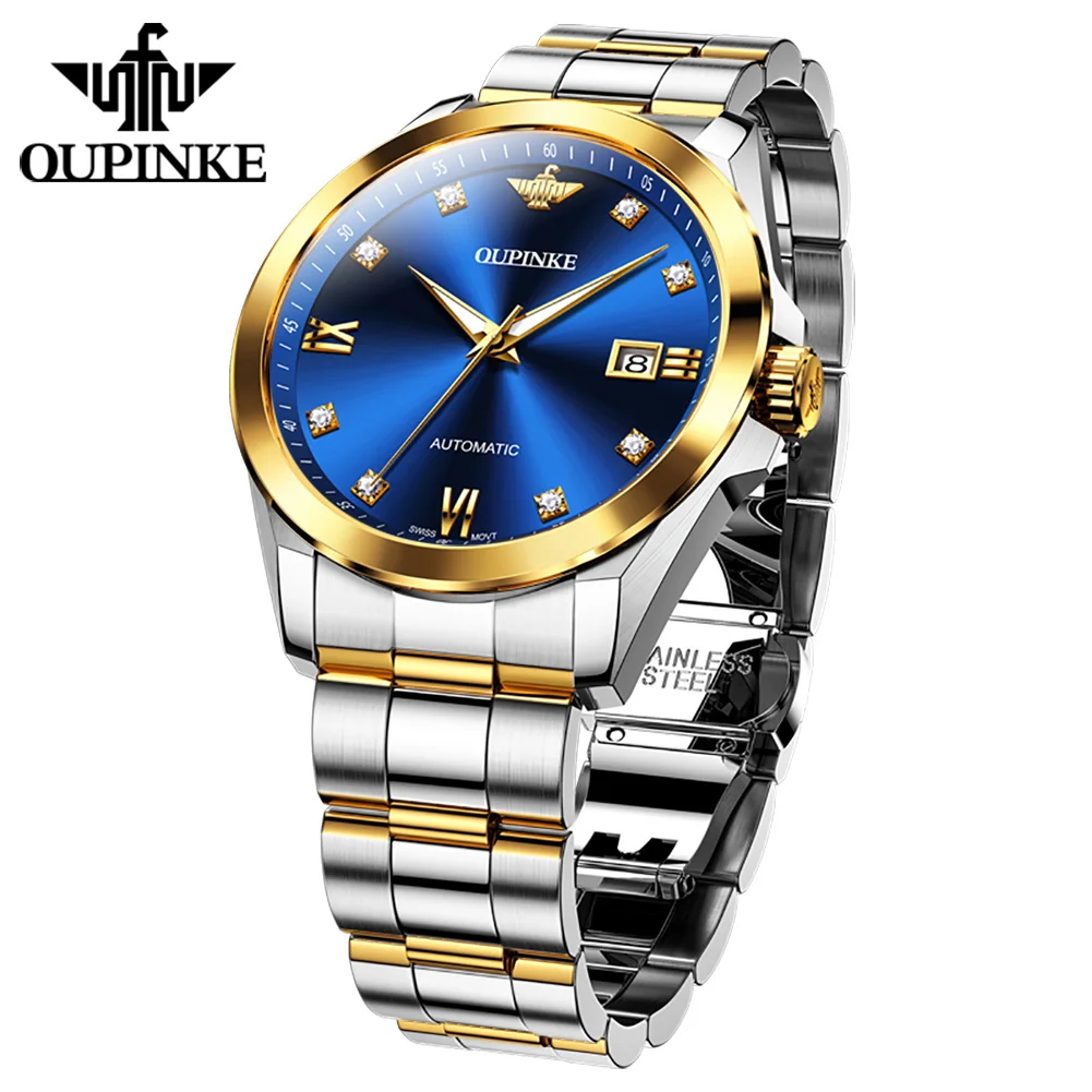 OUPINKE 3199 Swiss Automatic Mechanical Watch for Men Real Diamond Luxury High-end Men's Wristwatch Waterproof Date