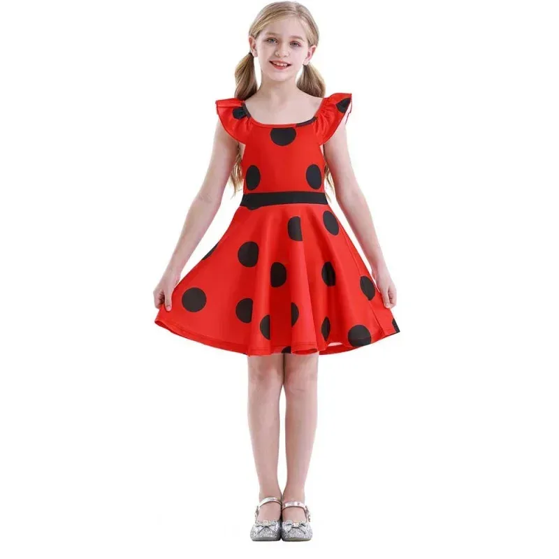 Girls Polka Dots Ladybug Dress Up Cosplay Costume Birthday Gift Halloween Christmas Fancy Party Outfit