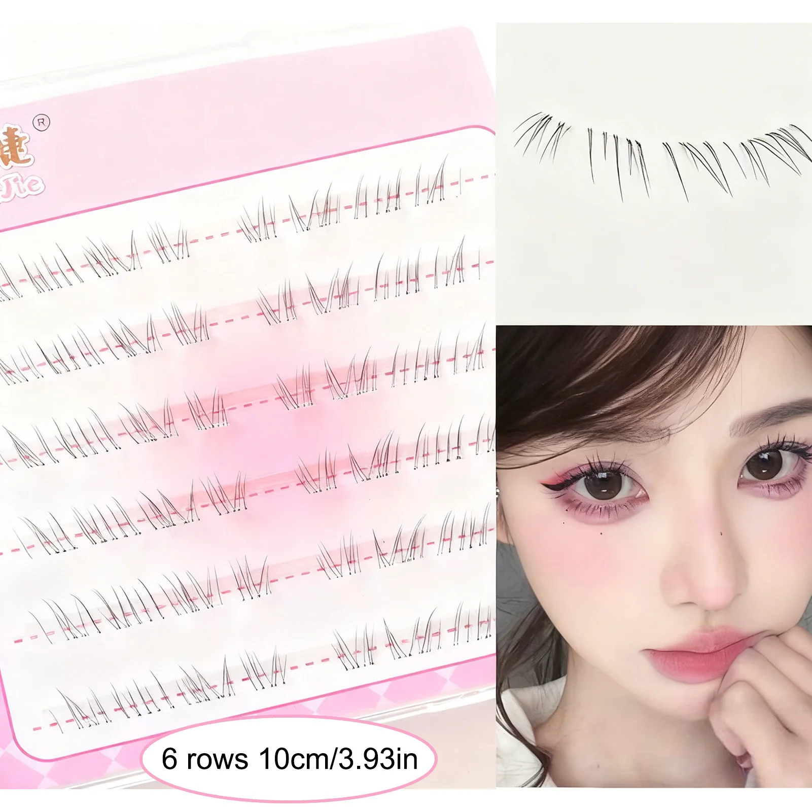 6/10 Reihen Falsche Wimpern im Fox-Eyes-Stil, segmentiert, einzelne Cluster-Wimpernverlängerung, koreanischer Stil für Frauen