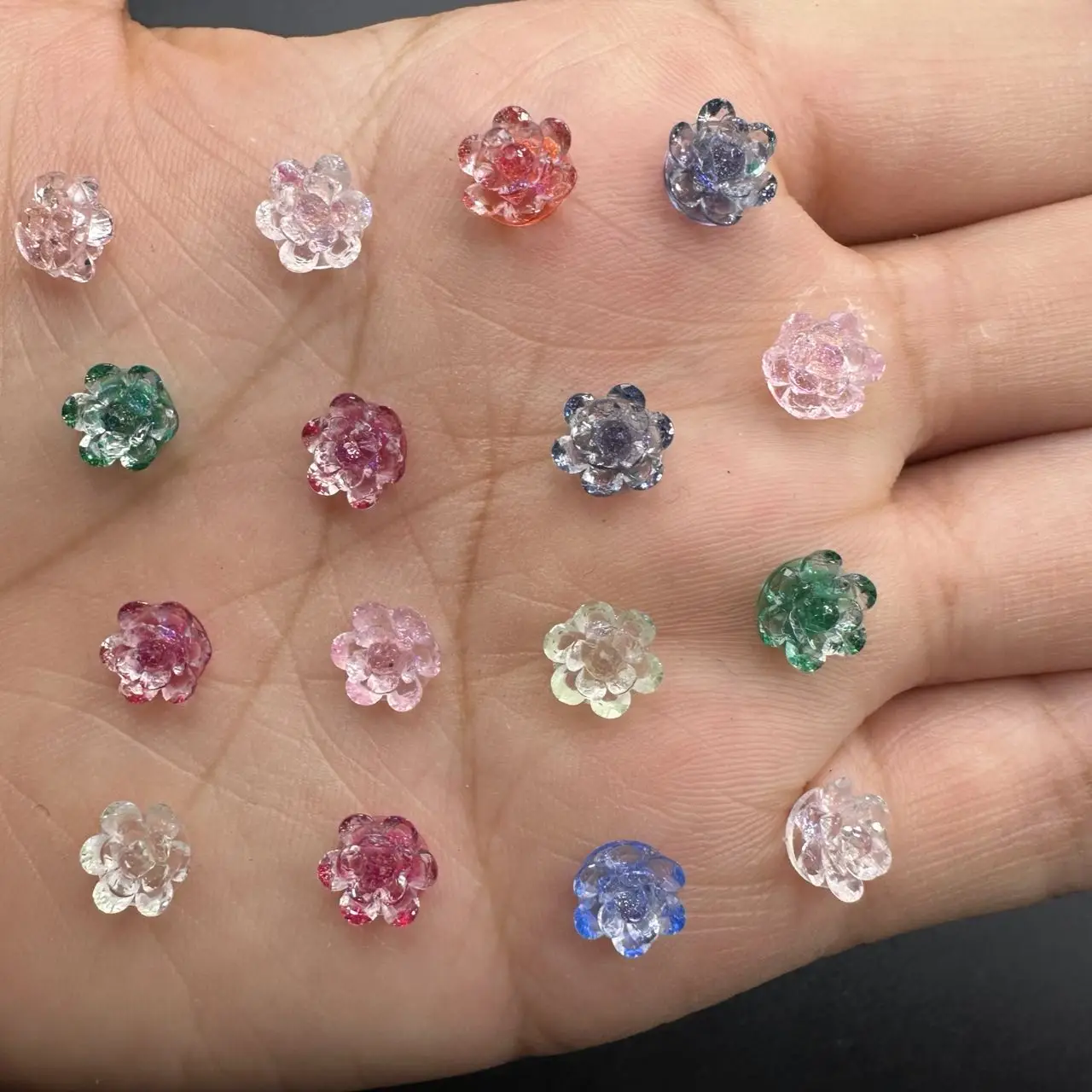 

50pcs Sweet Flower Nail Charms Bulk Aurora Colorful Resin Foral Nail Rhinestones DIY Manicure Design Nails Art Decor Accessories