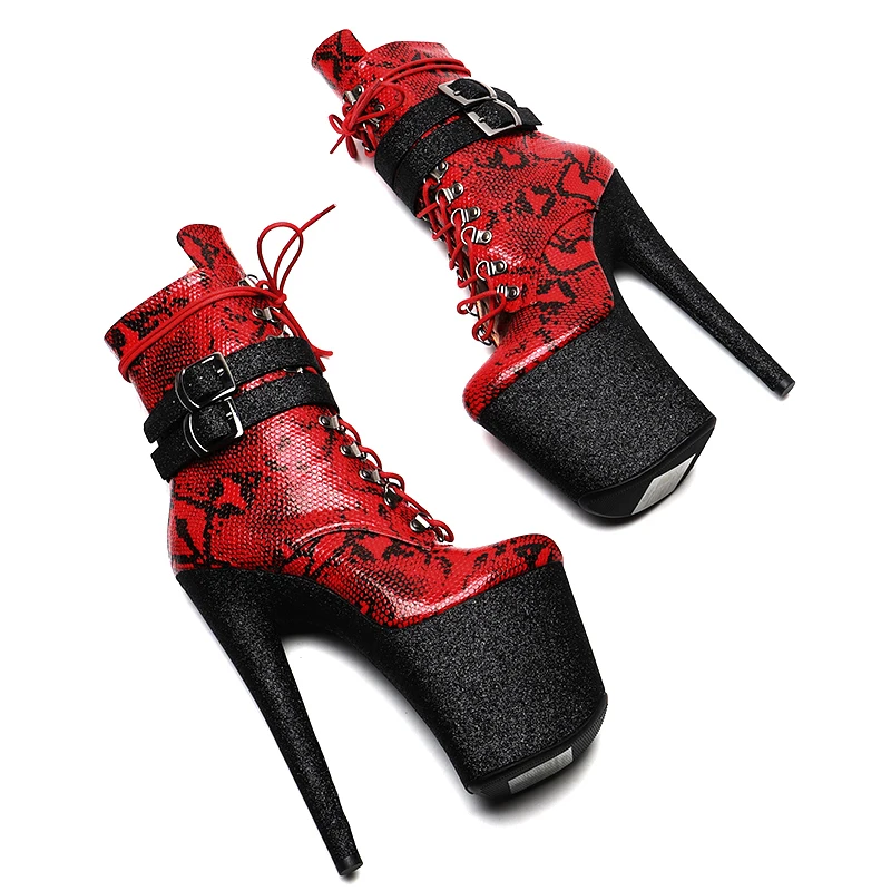 Leecabe   20CM/8inches Snake PU with Glitter exoticism Trend fashion High Heel platform stripper heel  Pole Dance boots