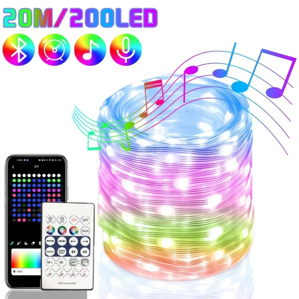 20M 10M 5M LED lampki choinkowe wróżka girlanda żarówkowa inteligentny adresowalny Bluetooth kurtyna świetlna Garland Festoon Home Party Decor