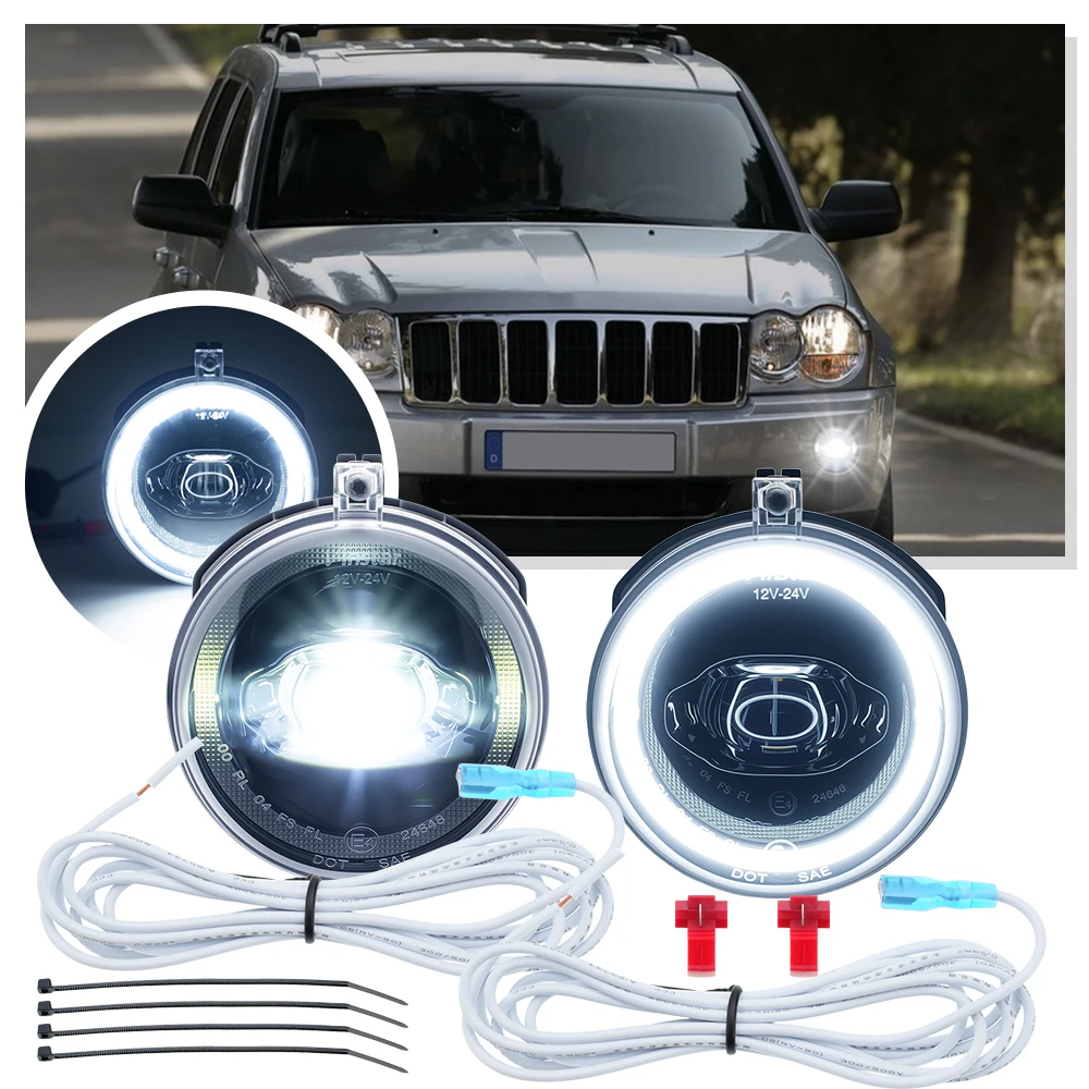 Led Fog Driving Lamps For Jeep Grand Cherokee 2005 2006 2007 2008 -2010 DRL Daytime Running light Position Light With Halo Ring