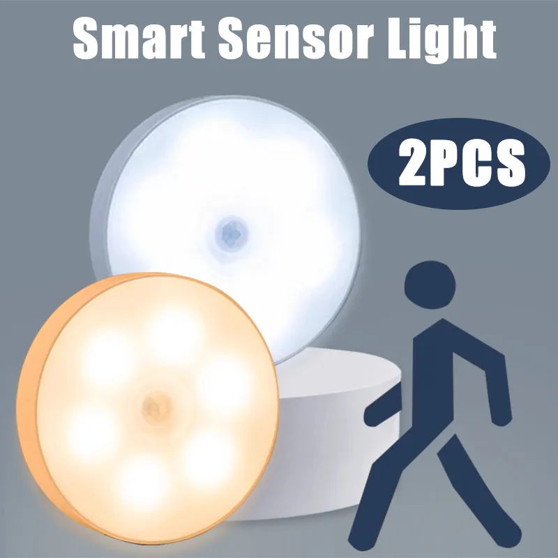 2pcs LED Light Smart Motion Sensor Room Decor Night Light USB Recargable Portatil Magnetic Automatic Use Lamp Wardrobe Lighting