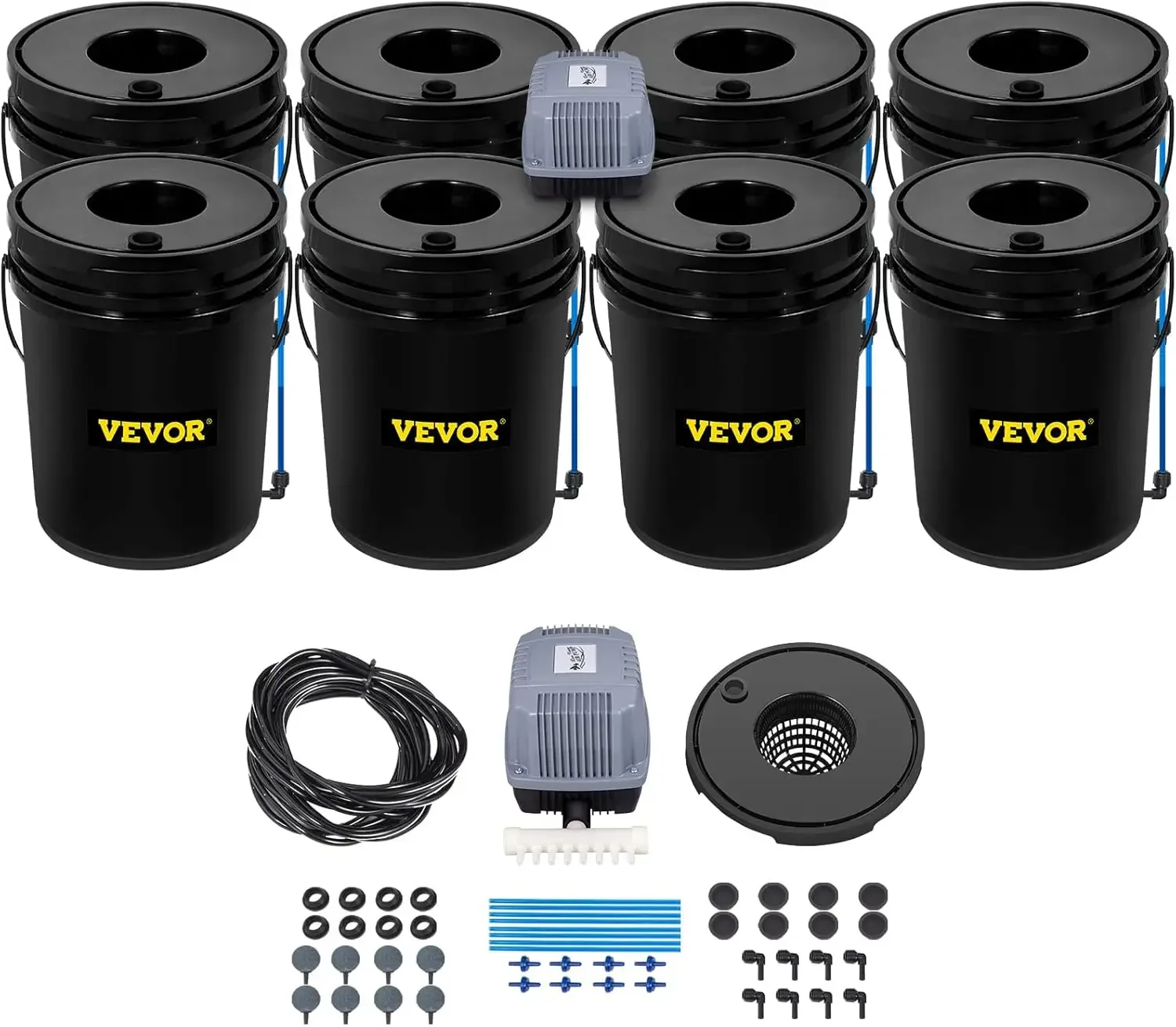 For DWC Hydroponic System, 5 Gallon 8 Buckets, Deep Water Culture Growing Bucket, Hydroponics Grow Kit with Pump