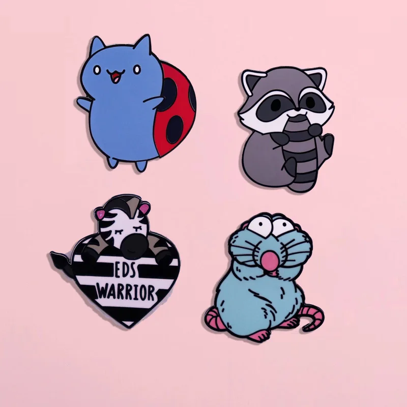 Cute Animal Brooch Kawaii Mouse And Cat Badge Backpack Pin Student Bag Fashion Jewelry Accessories Gift For Friends