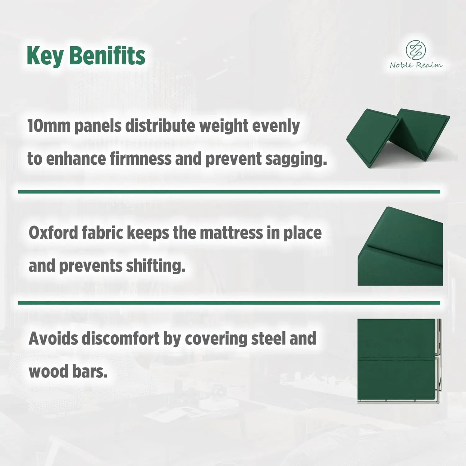 10mm Bunkie Board, Full Size 54” x 75”, Green Heavy-Duty Wood Bed Support Board, Low Profile Bed Board, Breathable, Quiet, Moisture Resistant, Foldable, Split, Fully Assembled