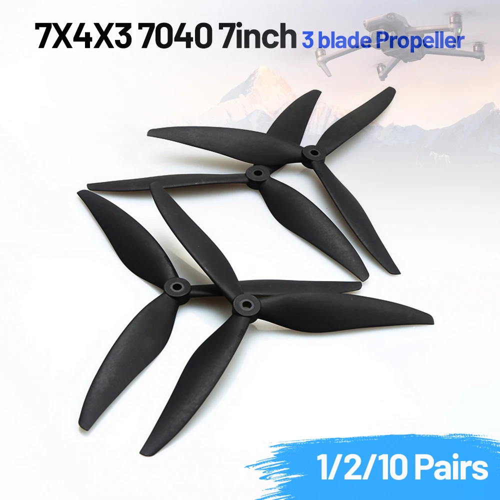 2/4/20PCS 7X4X3 7040 7inch 3 blade/tri-blade Propeller Black  1CW+1CCW Fiberglass nylon for 7-inch FPV RC Drone DIY Accessories