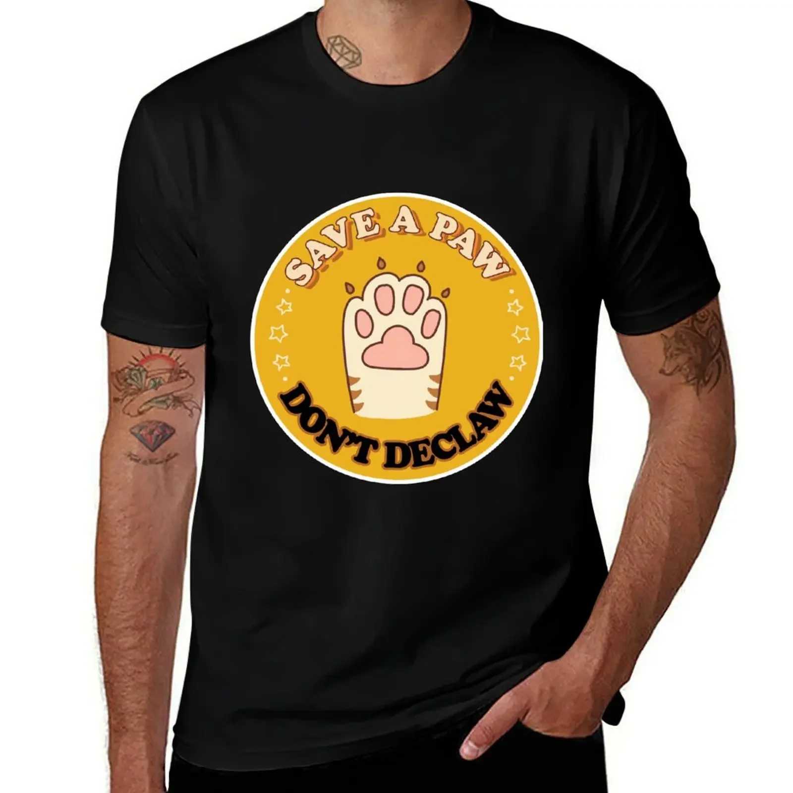 

Save a paw don't declaw - animal rights sticker - meow cats kittens adopt stop declawing T-Shirt street wear plain men clothes