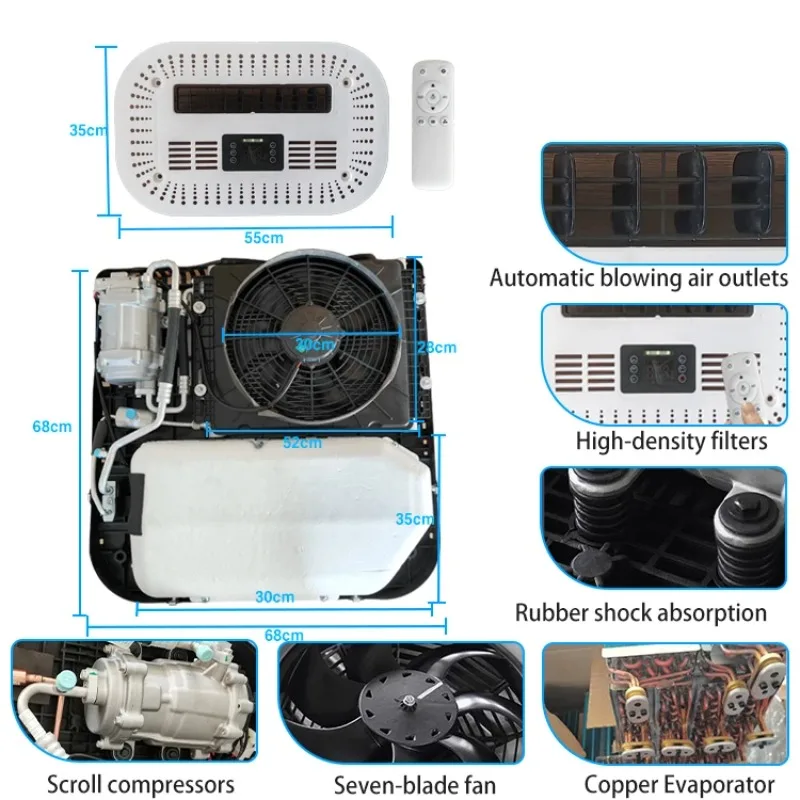 Copper Brushless Motor Rooftop 24 Air Conditioning Systems Brushless Fan 12v Air Conditioner For Car RV Camper Van