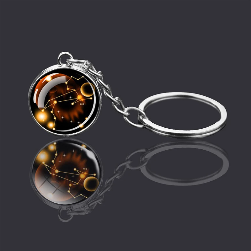 12 Constellation Keychain Zodiac Starry Sky Key Ring Time Gem Glass Ball Pendant Key Chains Jewelry Accessories Key Chain Gifts