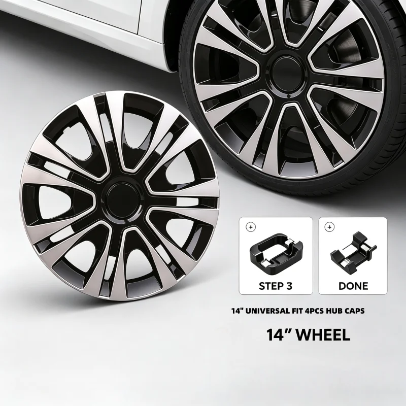 

14 Inch Car Wheel Covers Set of 4 Universal Hubcaps for Steel Rims Silver/Red/Black Hub Cap Replacement Exterior Accessories