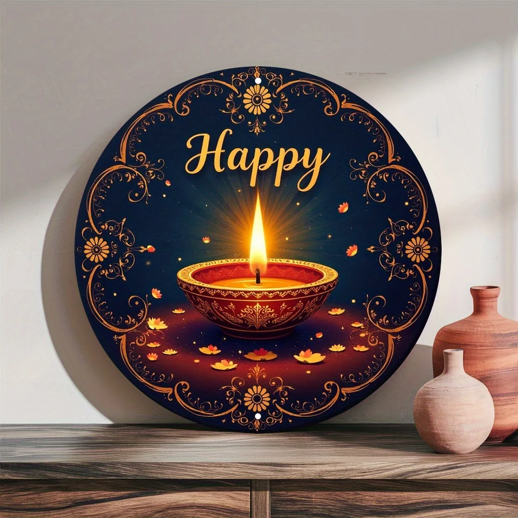 CIFBUY Diwali Diya Aluminum Wall Art Waterproof Durable Hanging Decor for Living Room Bedroom Home Office Party