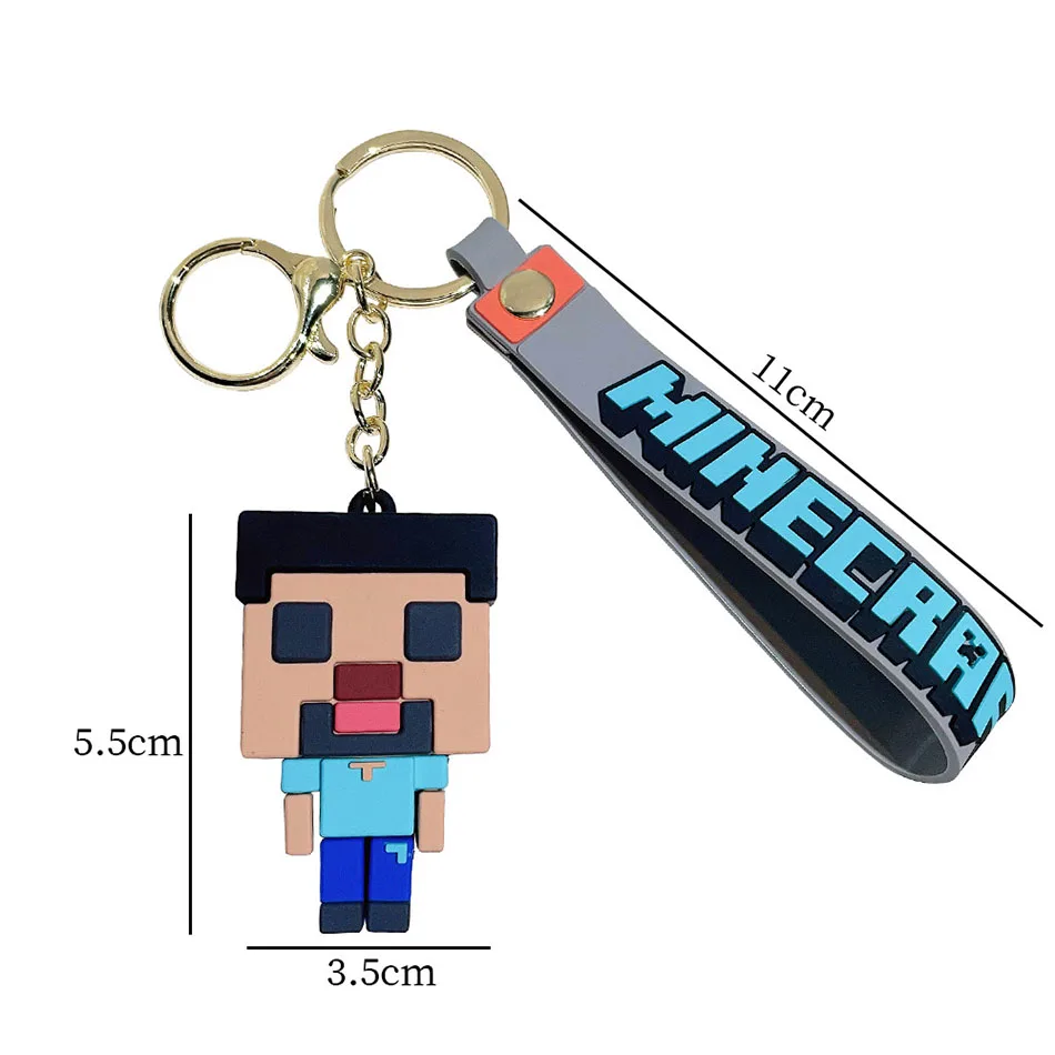 Game Minecraft Figure Model Toys Pixel Keychain My World Cartoon Creeper Doll Silicone Pendant Keyring Car Backpack Key Gifts