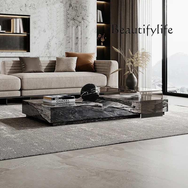 

BJ Italian Minimalist Small Apartment Rock Slab Coffee Table Household Living Room High-end Simple Modern Light Luxury Coffee Ta