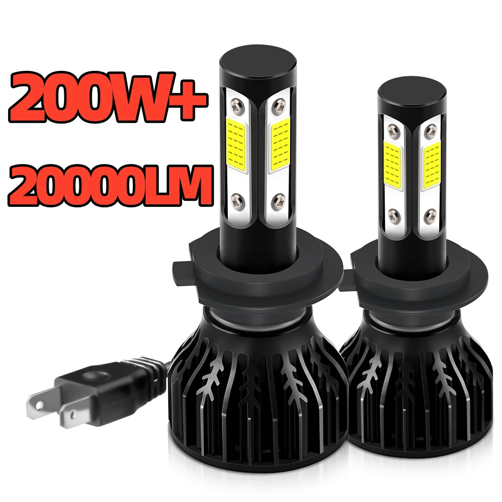 200W Turbo H7 H11 H9 H8 LED Headlight Bulbs 20000LM H4 9012 HIR2 9005 HB3 9006 6000K 8000K Ice Blue Four-sides Car Lamp with Fan