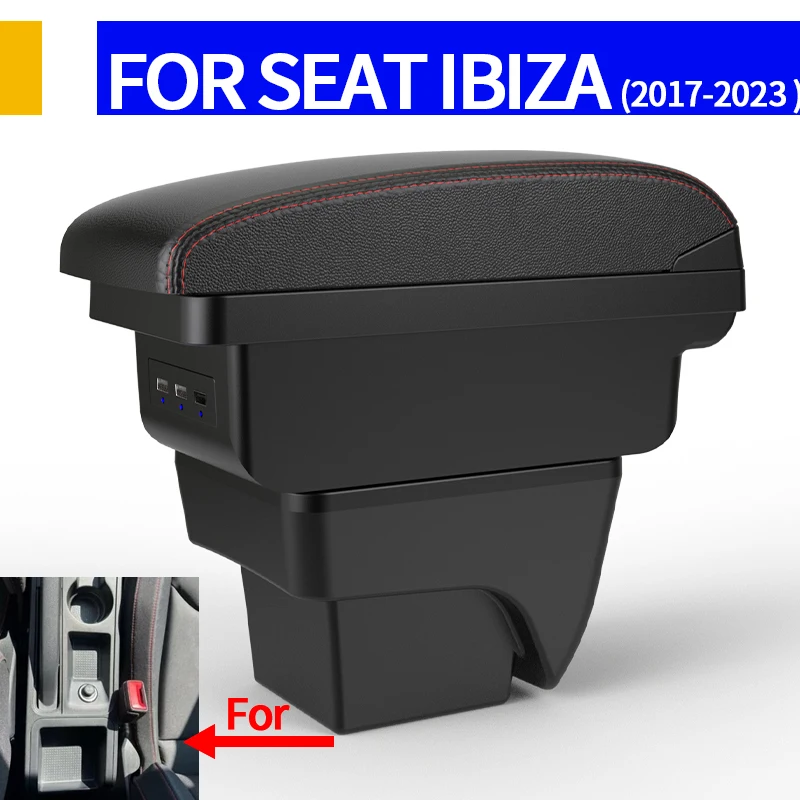 For SEAT IBIZA car armrest modification multifunctional double-layer storage box with USB charging easy to install car accessori