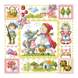 Amishop Gold Collection Counted Cross Stitch Kit Little Red Riding Hood Girl And Wolf Fairytale Fairy Tale Wonderland SO 3203