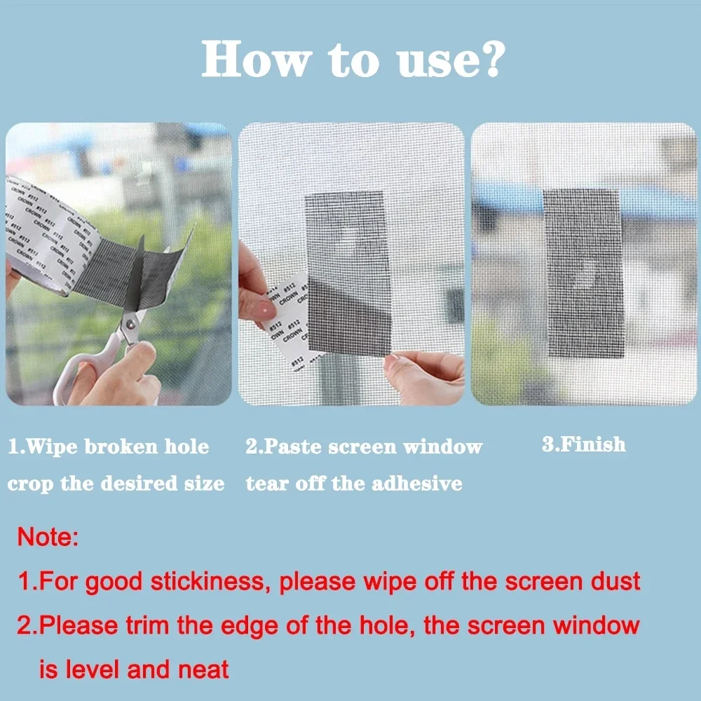 Window Screen Repair Tape Self Adhesive Mesh Tape Net Door Fix Patch Anti Insect Mosquito Mesh Broken Holes Repairing