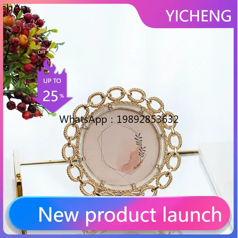 

Металлическая круглая фоторамка с инкрустацией стразами для домашнего декора, романтическая фоторамка