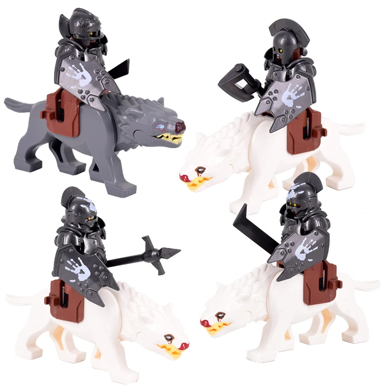 Animals Horse White & Black & Brown Orc army group Mount Saddle Wolf Model Building Blocks Bricks Medieval Toys