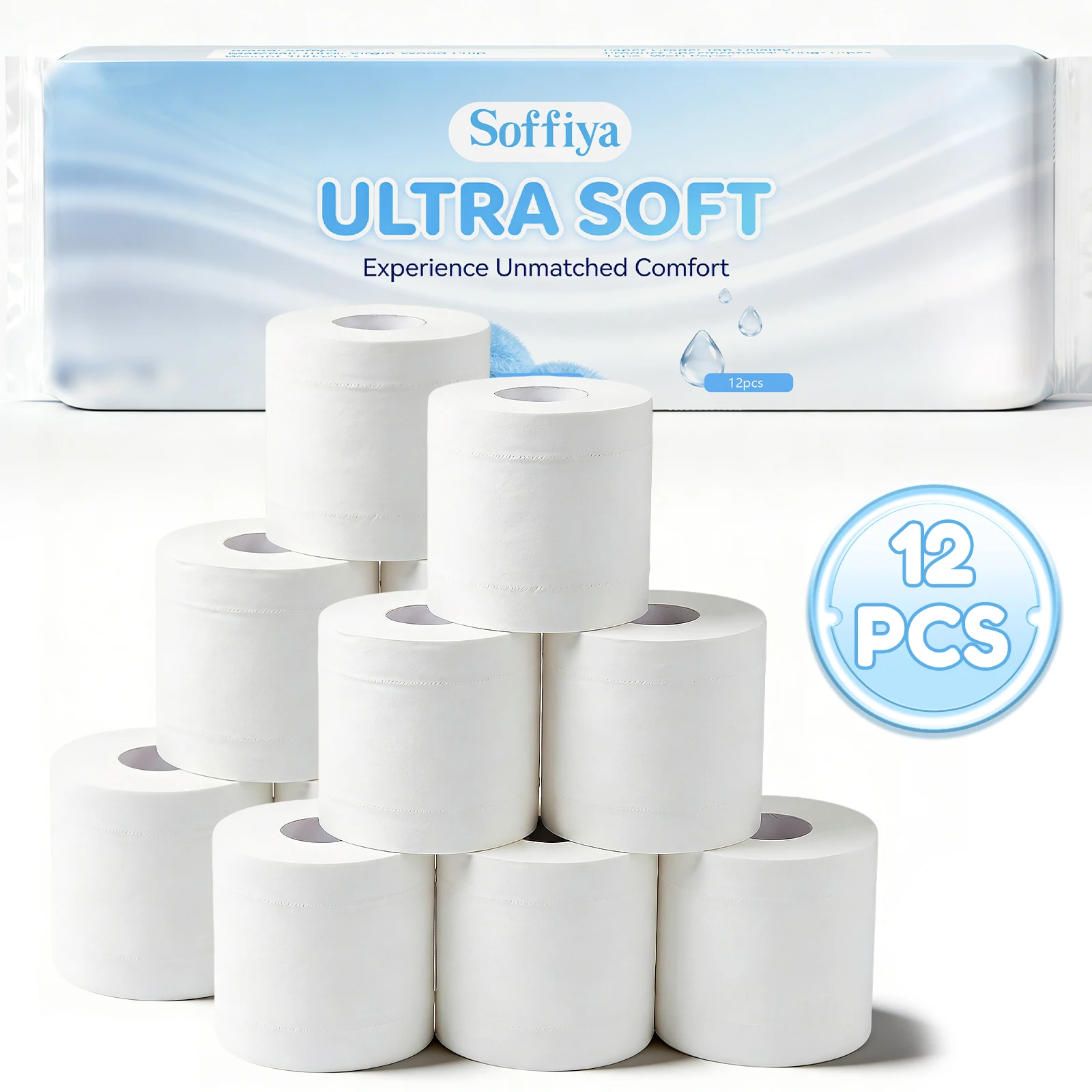 12 Rolls Toilet Paper 4 Ply Ultra Soft 100% Virgin Wood Pulp High Absorbency Biodegradable Household Bathroom Tissue Paper for Home Kitchen Hotel