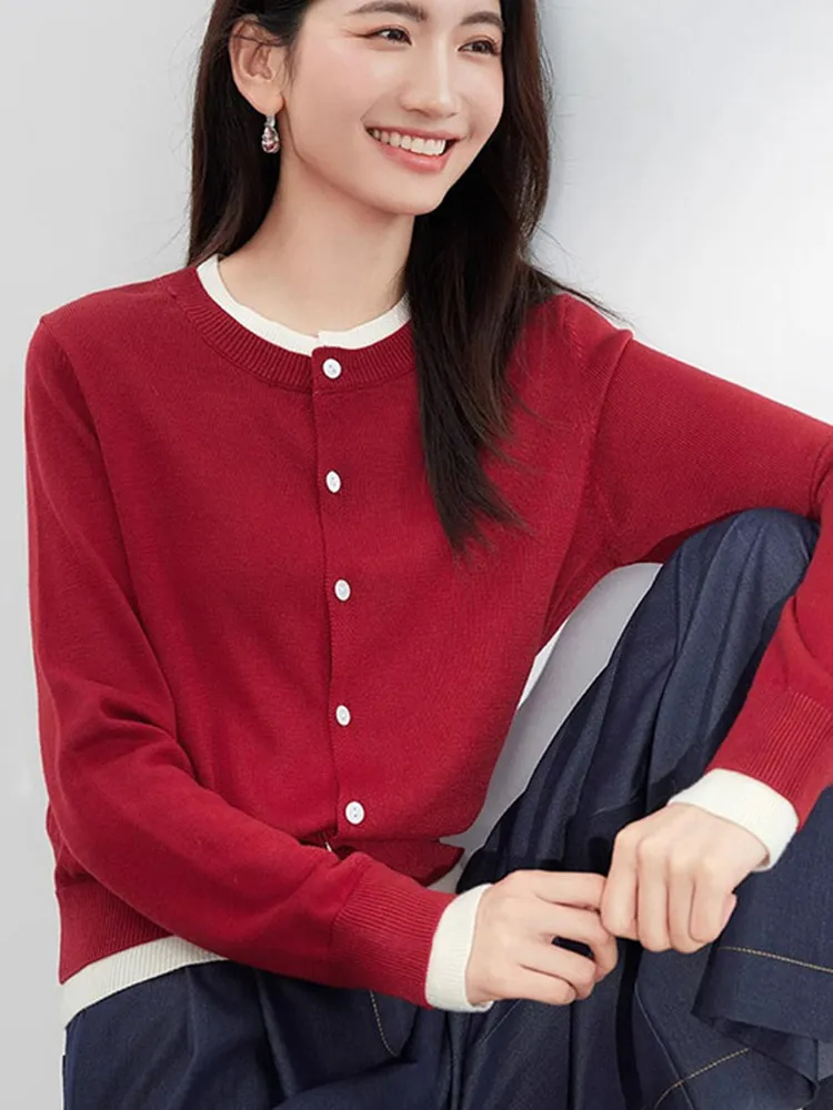 سترة نسائية مريحة محبوكة بأكمام طويلة، كارديجان أنيق بتصميم كوري نحيف مع أزرار، إصدار جديد
