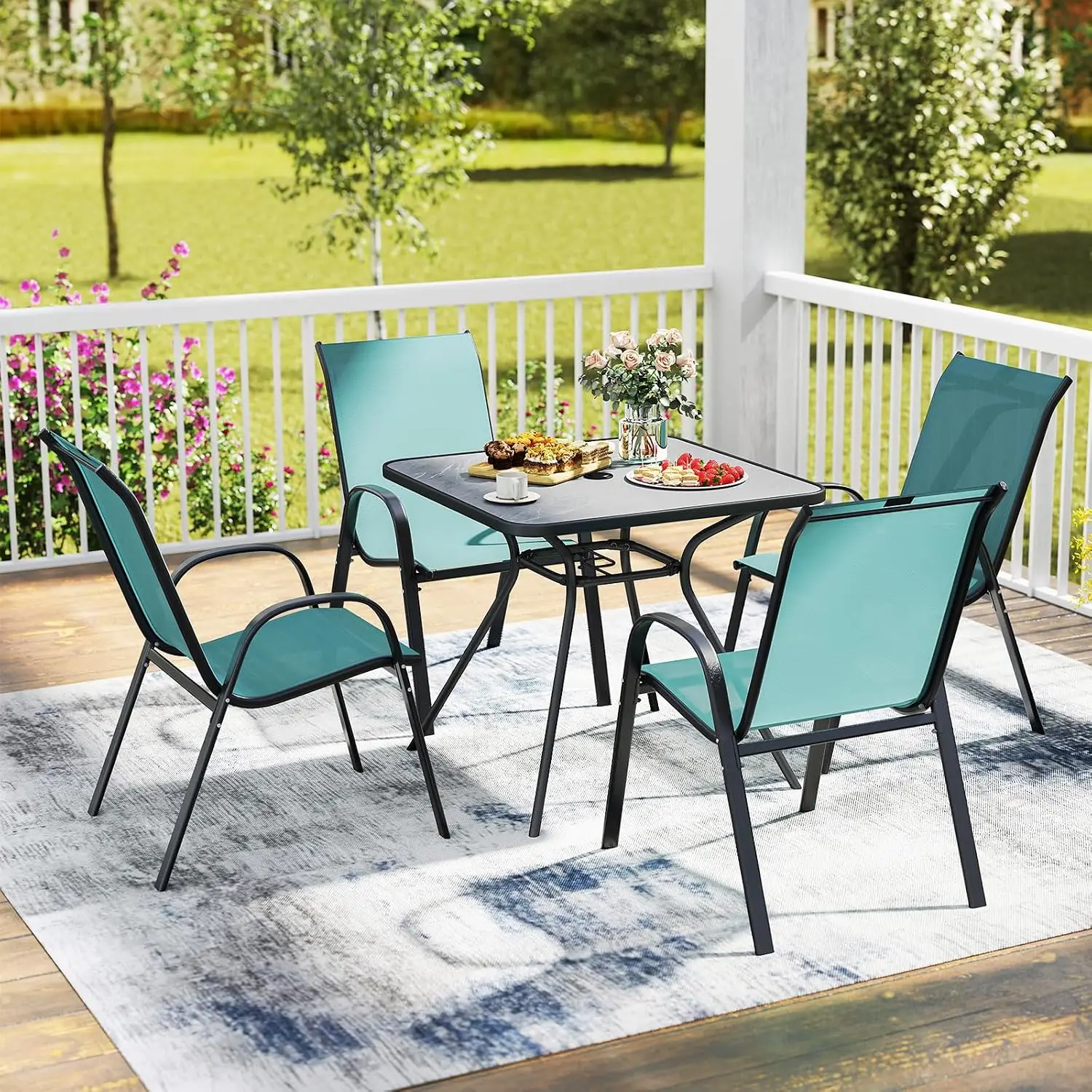 Patio Dining Chairs Set of 4, Outdoor Stackable All Weather Heavy Duty Dining Chairs Set with Armrests, Support 330 LBS