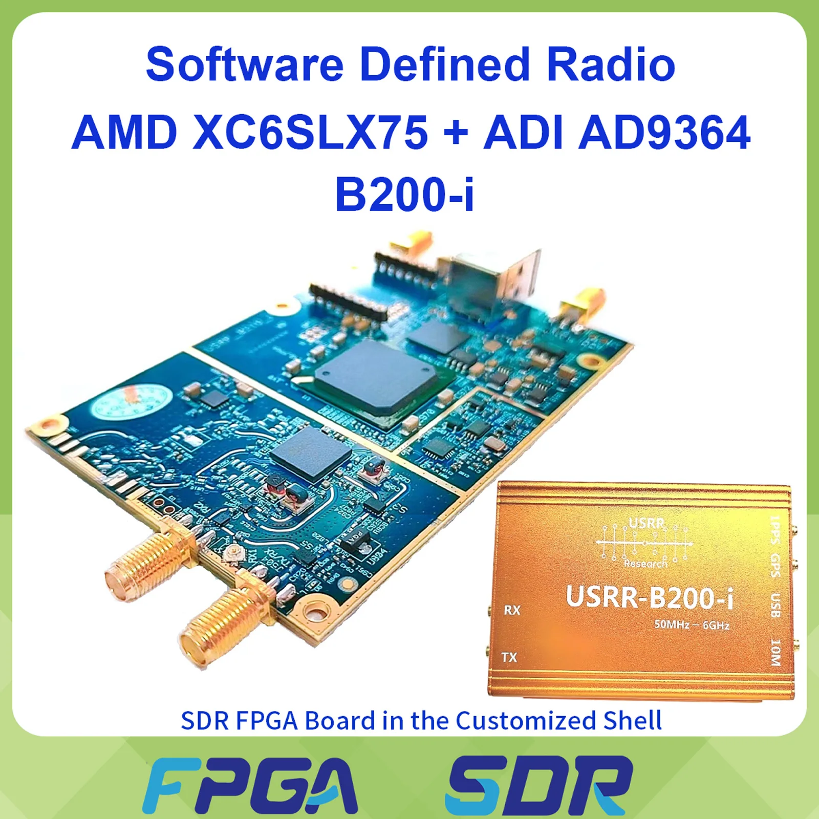 B200-i USRP B200 Compatible SDR AD9364 Spartan6 XC6SLX75 FPGA  USB3.0 1T1R Cognitive Radio with GPSDO Port for GNU Radio HDSDR
