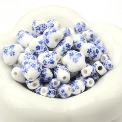 Blue Black Chinese Flower Patterns Round Flat Round Flower Ceramic Porcelain Loose Spacer Beads for DIY Bracelet Jewelry Making