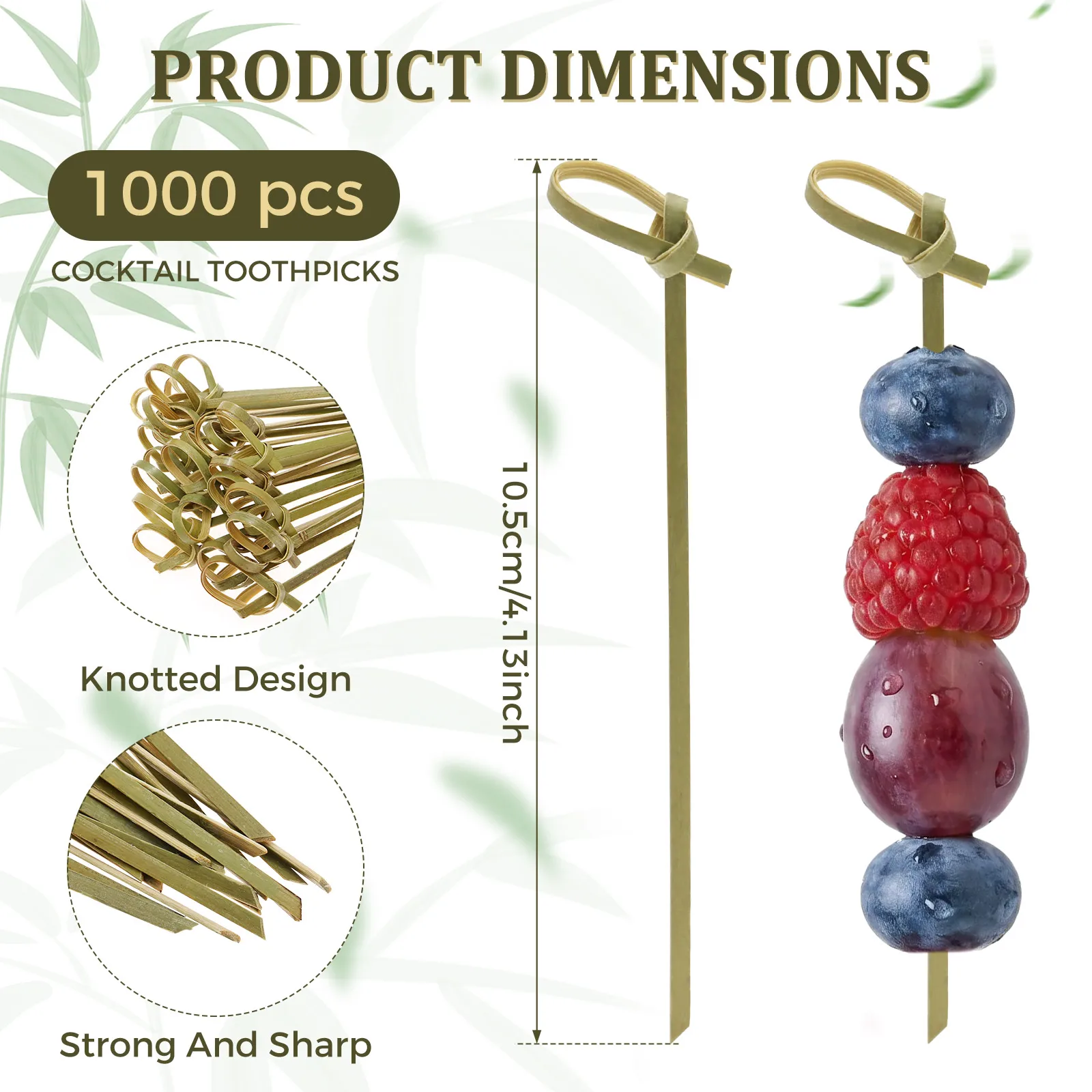 1000Pcs Bamboo Knot Cocktail Picks Mini Food Sticks Fancy Tooth Picks for Appetizers Party Vegetables Garnish Skewer Sticks